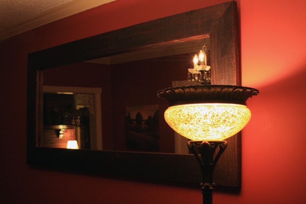 Large Rustic Framed Mirror Dark Brown Finish 28 x 60