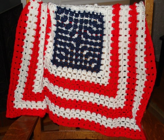 Hand crocheted Patriotic Americana Flag Baby blanket afghan or
