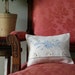 Pillow /Vintage Linen with Cornflower Blue Embroidery