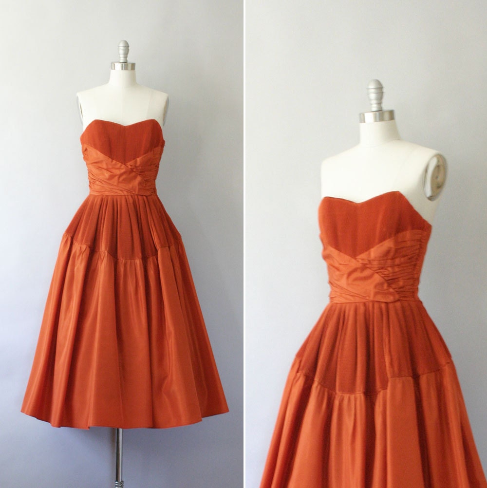 1940's party dress / vintage 40's strapless evening