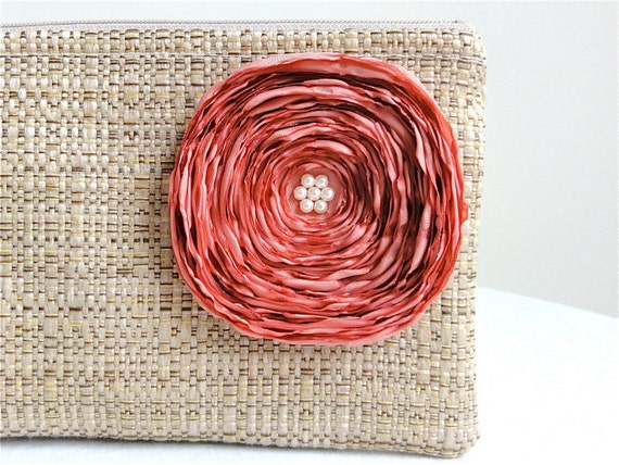 tan woven clutch