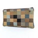 Geometric Square Zippered Bag in Brown, Khaki and Black with Beaded Zipper Pull