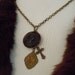 ANTIQUE VICToRIAN Goth Vintage Necklace AnTiQuE ROOT Beer Glass Cameo with ANtique Cross and Religious Medal FReE SHipping