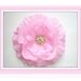 Girls Hair Clip - Pink Ruffle Silk and Tulle Flower With Colorful Rhinestone Center Hair Clip