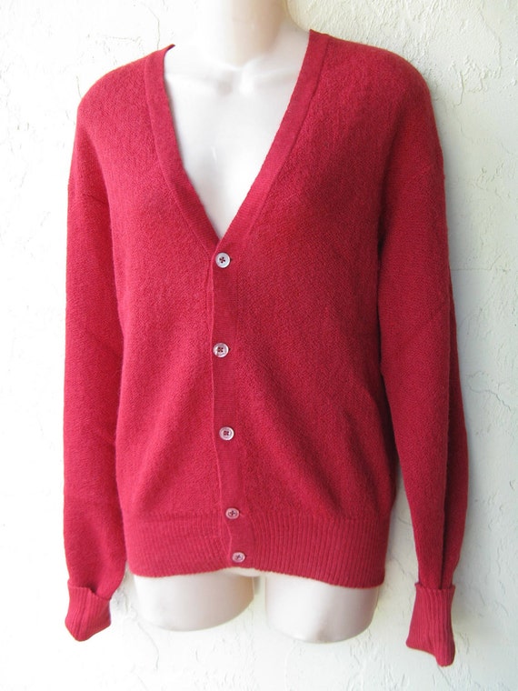 Vintage 60's Alpaca Cardigan Sweater Wine Red Lemmermayer