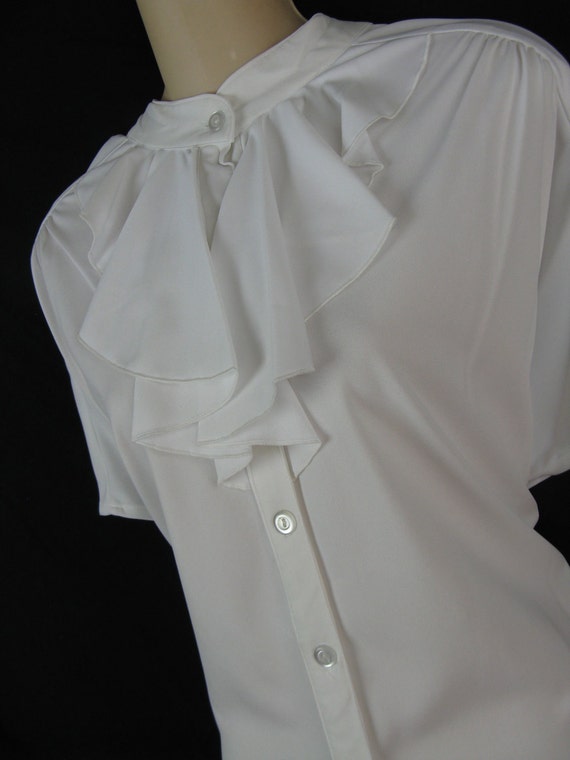 1970's white jabot blouse. ruffled secretary by cricketcapers