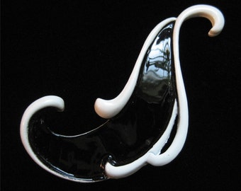 Mod Black and White Enamel Swirl Brooch