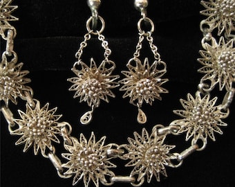 Sterling Silver Filigree Demi, 1930's, Bracelet and Earrings