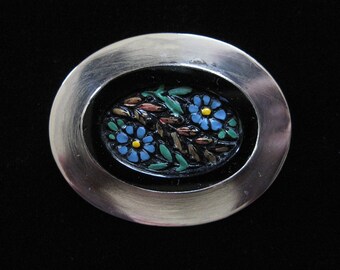 1930's Sterling Molded Glass Brooch, Czech