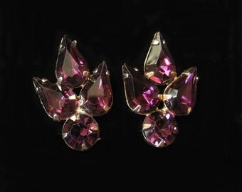 Purple Rhinestone Earrings, 1960's