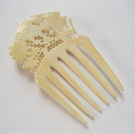 Antique Ivory Comb Genuine Carved Ivory