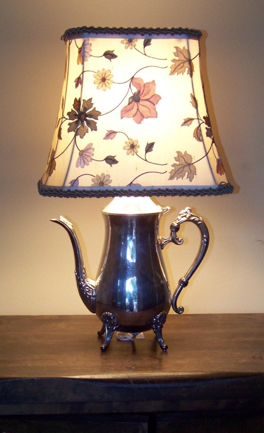 Silver Teapot Lamp w/ custom shade