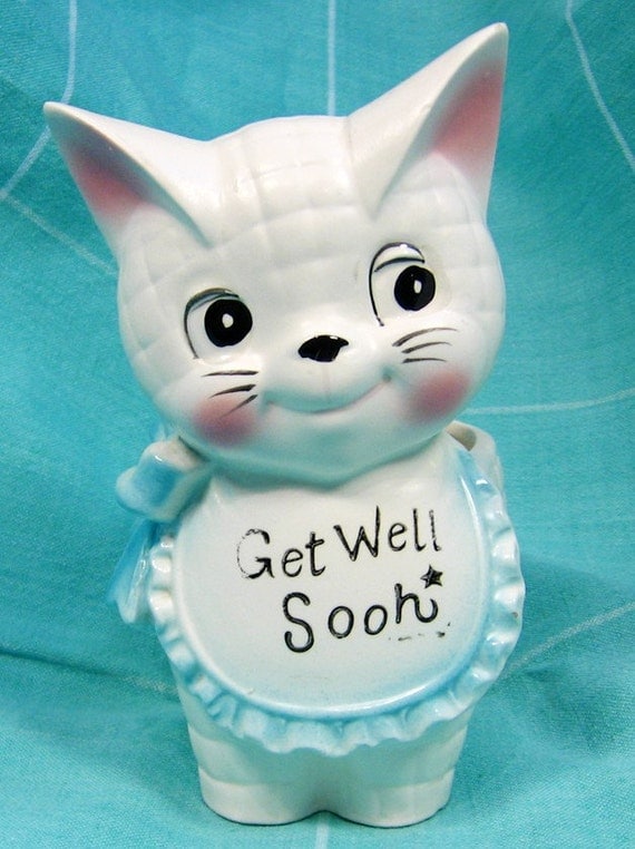 Vintage Inarco Get Well Soon White Cat Planter