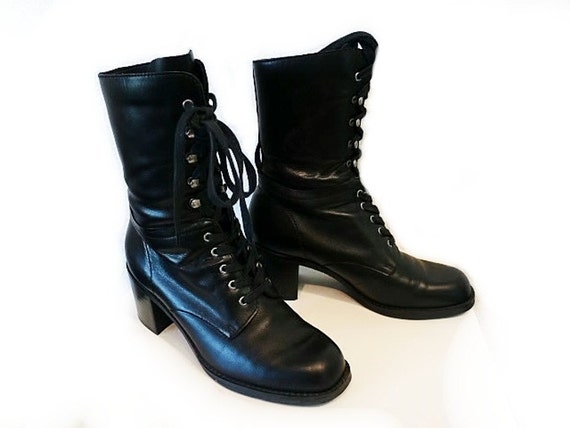 Vintage Ankle Boot Black Leather Granny Boots by KMalinkaVintage