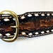 Vintage 60s Belt Hand Tooled Acorns Whisky Brown Leather Woven JUSTIN LAMA Brass Buckle Belt Size 35