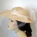 Vintage 1960s Straw Hat Wide Brim Veil Bow Wedding Bridal Church