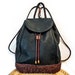 SALE Vintage CEM Black Genuine Leather Drawstring Backpack Brown Woven Leather Made in Brazil