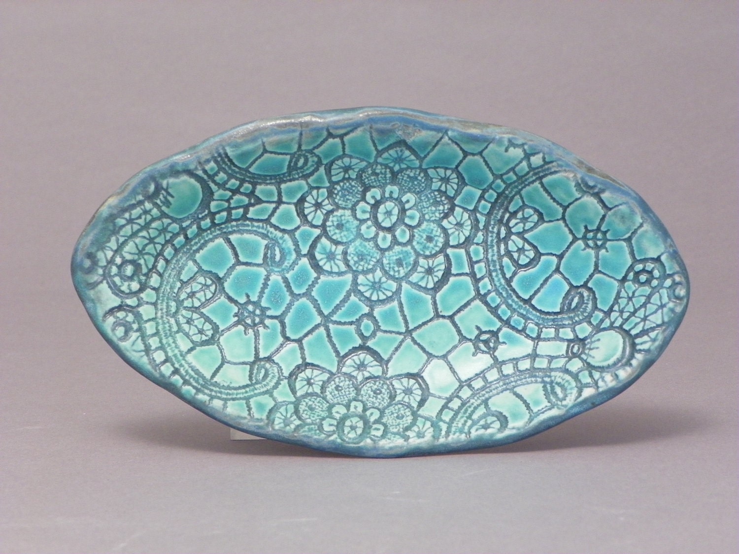 Decorative oval turquoise ceramic tray