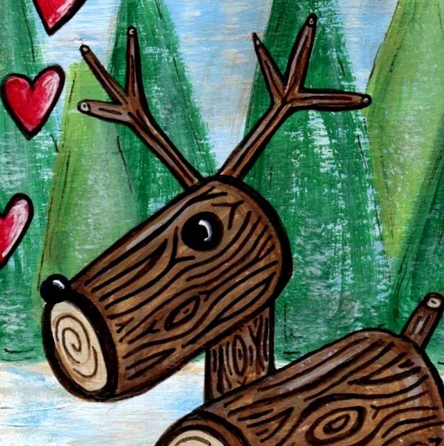 Winter Log Reindeer Deer 8x8 Wall Art Print by blockpartyprints
