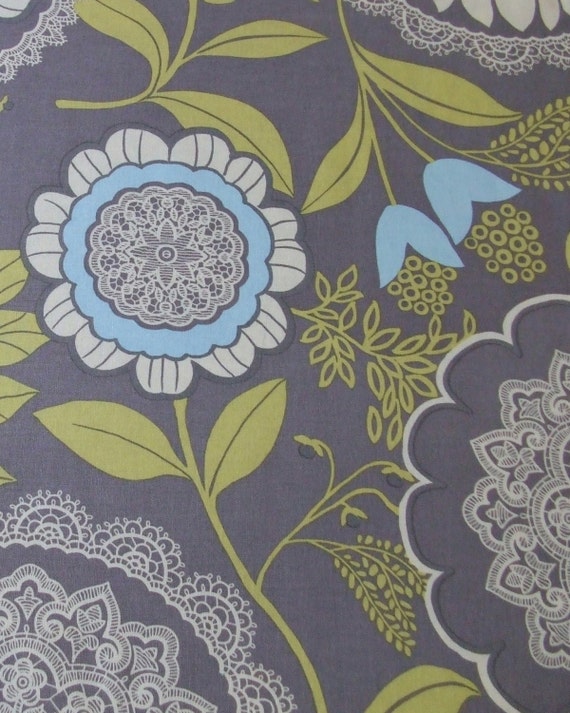 Amy Butler Grey Lotus Lacework Cotton Fabric 1 Yard