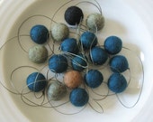 Coastline garland  -  felt ball garland in marine blue and stone for serenity - 18 felt balls, about 7 feet long