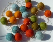 Garden felt ball garland -  oranges, blues, greens - 6.5 feet long, 22 felt balls