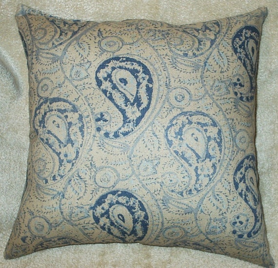 Ralph Lauren Blue Paisley Fabric Throw Pillow