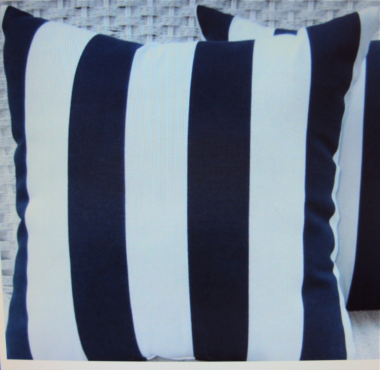 Indoor Outdoor Navy Blue and White Stripe Fabric Pillow