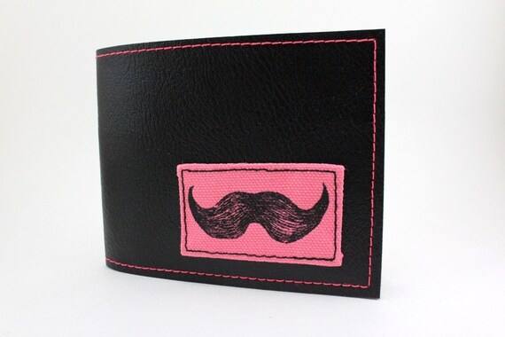 Mustache Billfold Wallet - Black and Pink - Pink is always good this time of year