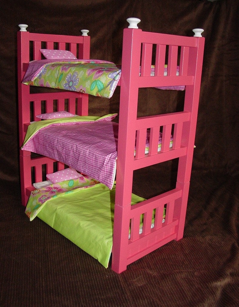 Handmade Wooden Triple Bunk Beds for 18 inch Dolls