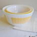 Two Bowls /// Yellow NEW DOTS // Polka Dot // and Solid Sunny Yellow Pyrex Mixing Nesting Bowls