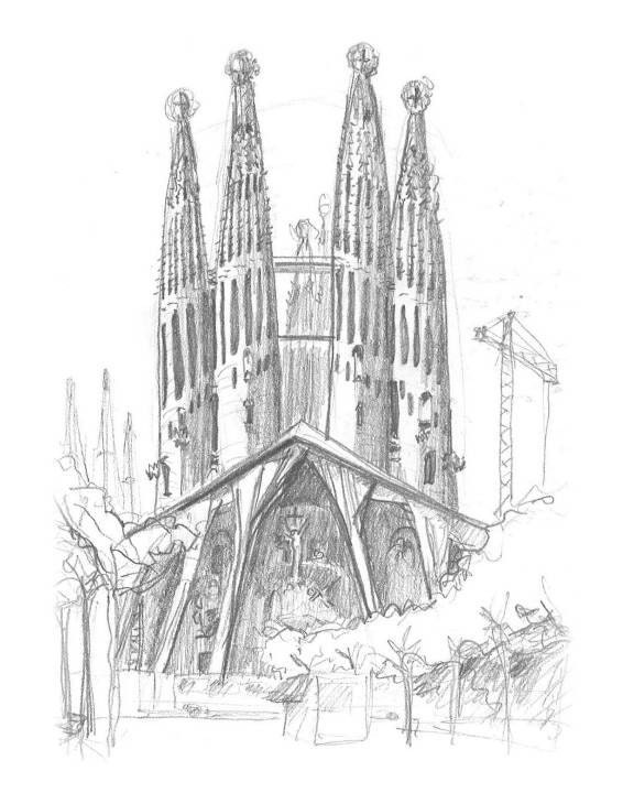 Gaudi Sagrada Familia Drawings Sketch Coloring Page