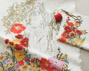 The Secret Garden Illus on Linen blended, WIDE 140cm, U2938