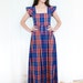 1970s Maxi Dress - Vintage 70s Plaid Dress in Blue and Orange - S tall