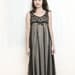 Vintage 1960s Chiffon Nighty - Long Black Night Gown with Lace - XS
