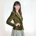 Velvet Womens Blazer - Vintage 1970s Moss Green Jacket - S / M