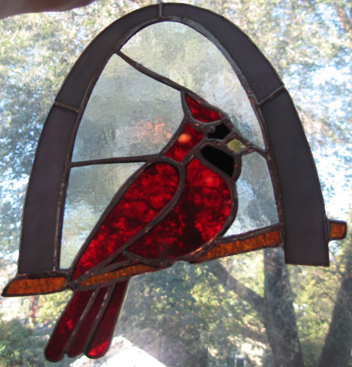 Cardinal suncatcher St Louis Arch stained glass