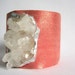 leather cuff bracelet - neon tangerine leather with quartz crystal geode size 1