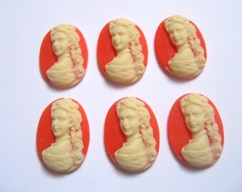 New Item 6 pieces 18x13mm Long Haired Victorian Lady Cameo