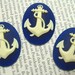 New Item 3 pieces 40x30MM Regal Blue Anchor Cameo