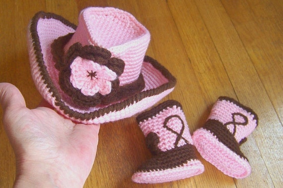 Baby Cowboy Hat and Boots set Pink and by babypropsbyconnie