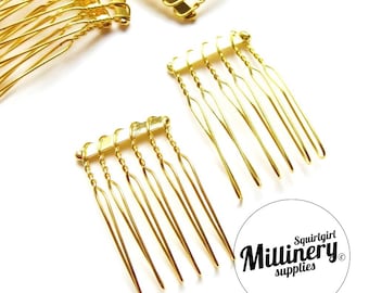 2 Gold Plated Metal Hair Combs for birdcage veils and fascinators