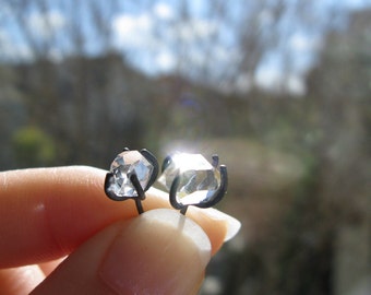 Herkimer Diamond Earrings in Silver - Oxidized Argentium