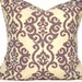 Purple Damask Pillow Covers Cream Designer Decorative Pair 16x16