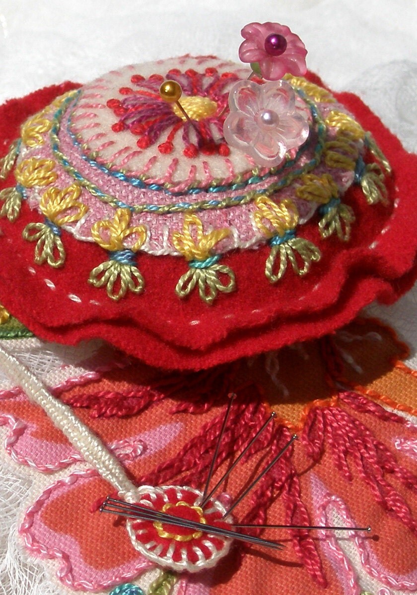 Red Emery Pincushion with Pin