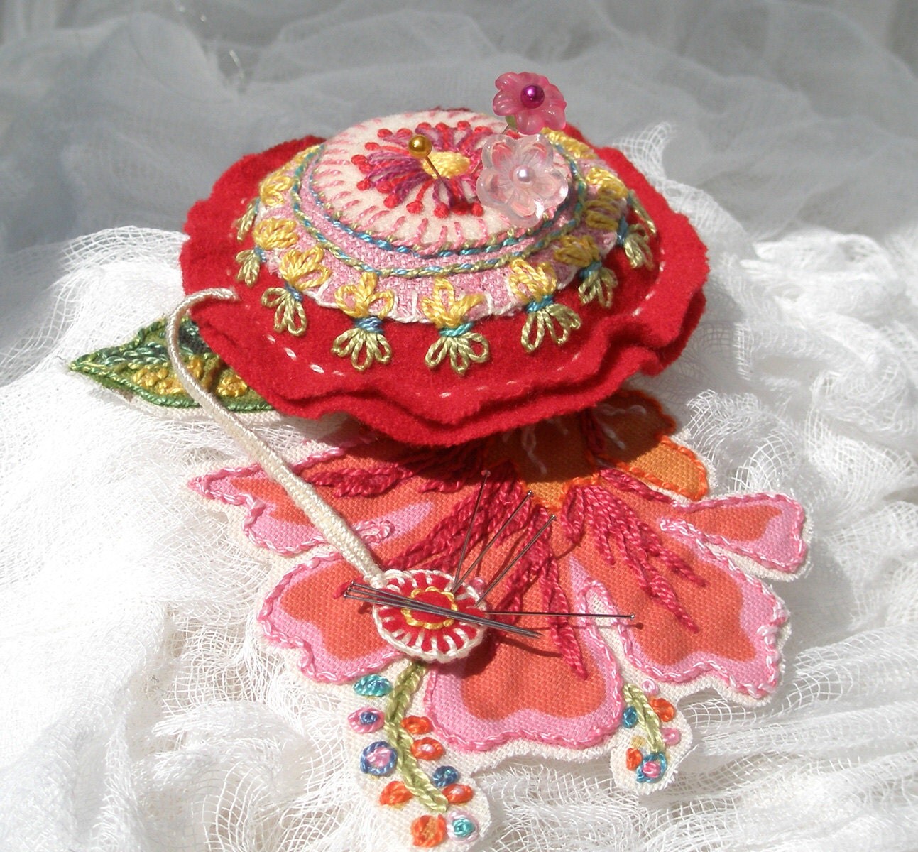 Red Emery Pincushion with Pin