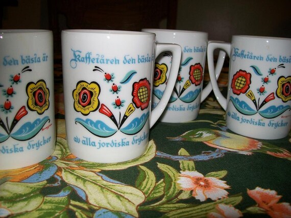 Set of Four Cute Swedish Coffee Mugs