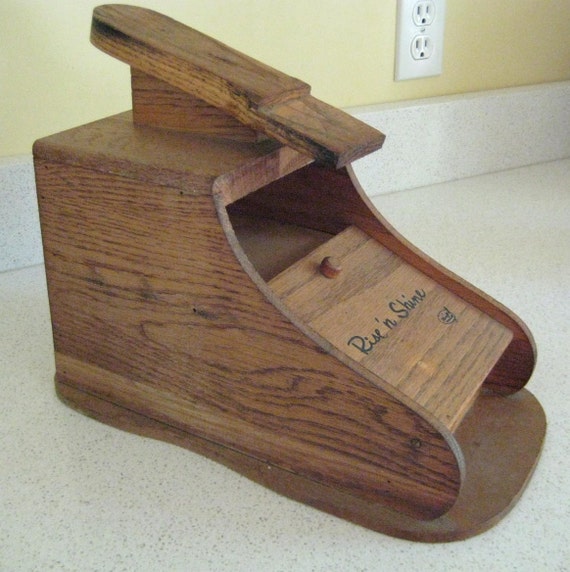 Vintage Wooden Shoe Shine Box Rise and Shine by Karoff