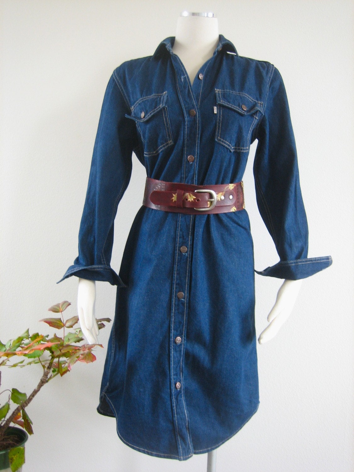 Vintage Levi Womens Blue Jean Shirt Dress