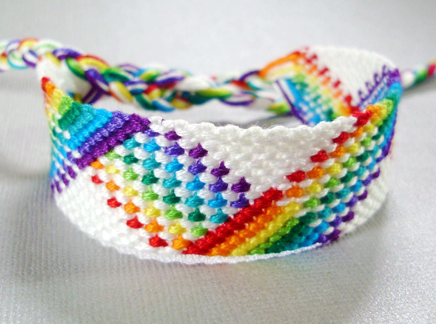 White and Rainbow Plaid Friendship Bracelet Nine Color